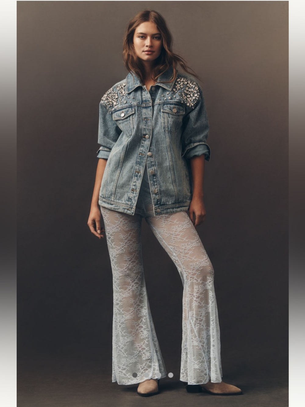 NWT Anthropologie Flat White Lace Flare Pants